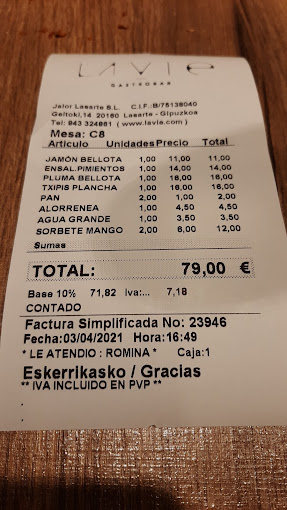 Lavie Gastrobar menu 1